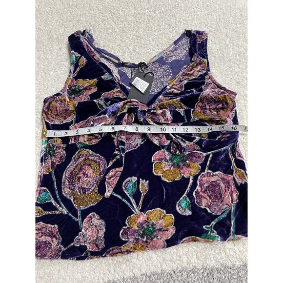 NWT Victor Victoria women's size L front knot sleeveless purple velvet blouse - Picture 2 of 8